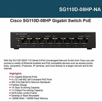 Cisco SG110D-08HP PoE 8포트 기가 스위칭허브