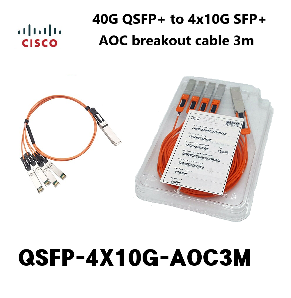 Cisco 40G QSFP-4X10G-AOC3M QSFP+ to 10G SFP+ AOC breakout Optical 케이블 3m