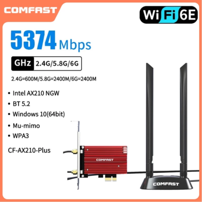 AX210 Plus PCIe 3 Gbps BT 5.2  5374Mbps WiFi6E 데스크탑 무선랜카드