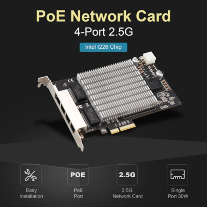 Intel I226 칩셋 2.5G PoE+ 서버/산업용 4 포트 랜카드 70W 802.3at